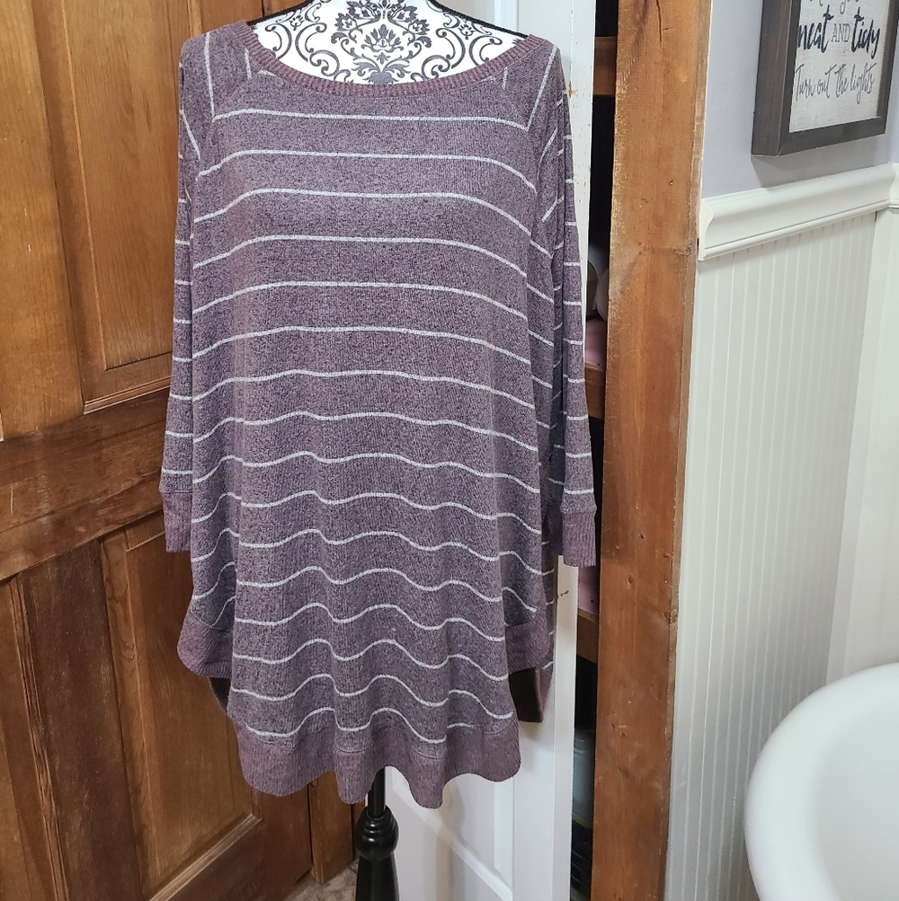 Elegant Striped Purple Tunic Top